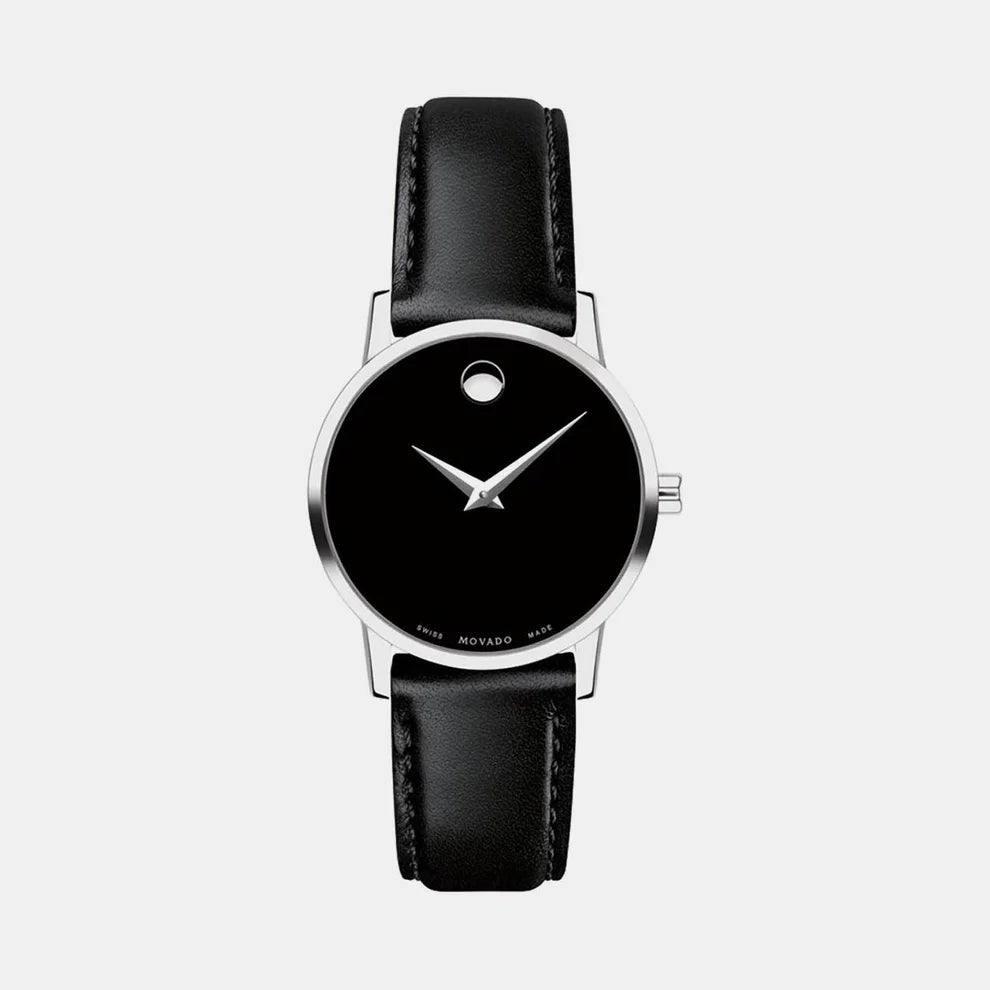 Movado Museum Women's Black Analog Leather Watch 607274