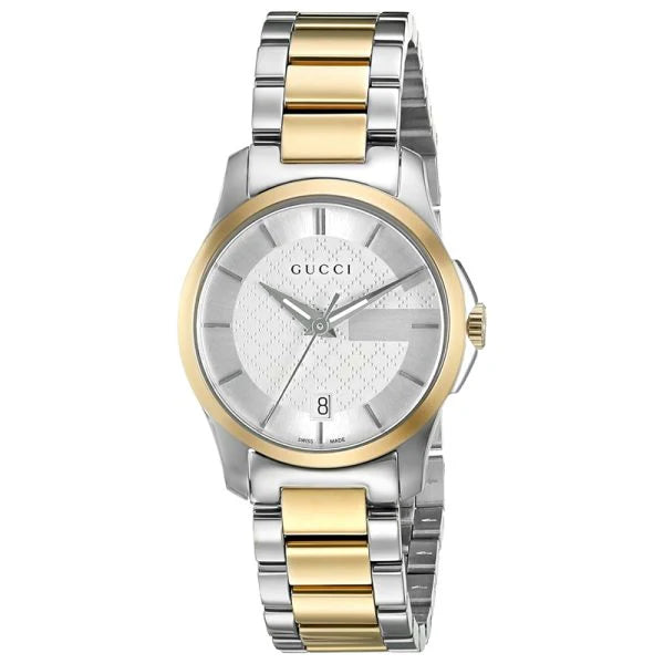 Gucci Women’s Swiss Made Quartz Two Tone Stainless Steel Silver Dial 27mm Watch YA126531