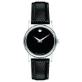 Movado Museum Black Leather Black Dial Quartz Watch for Ladies - 2100004