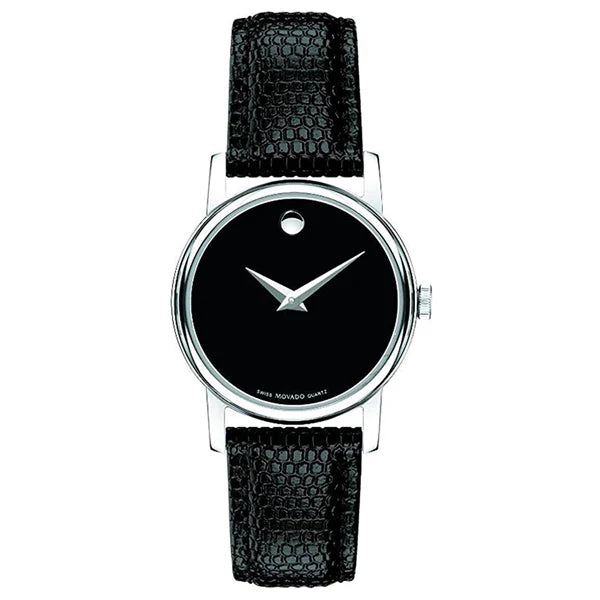 Movado Museum Black Leather Black Dial Quartz Watch for Ladies - 2100004