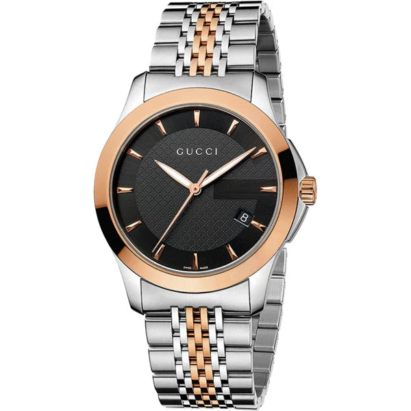 Gucci G Timeless Two-tone Stainless Steel Black Dial Quartz Watch for Gents - YA126410