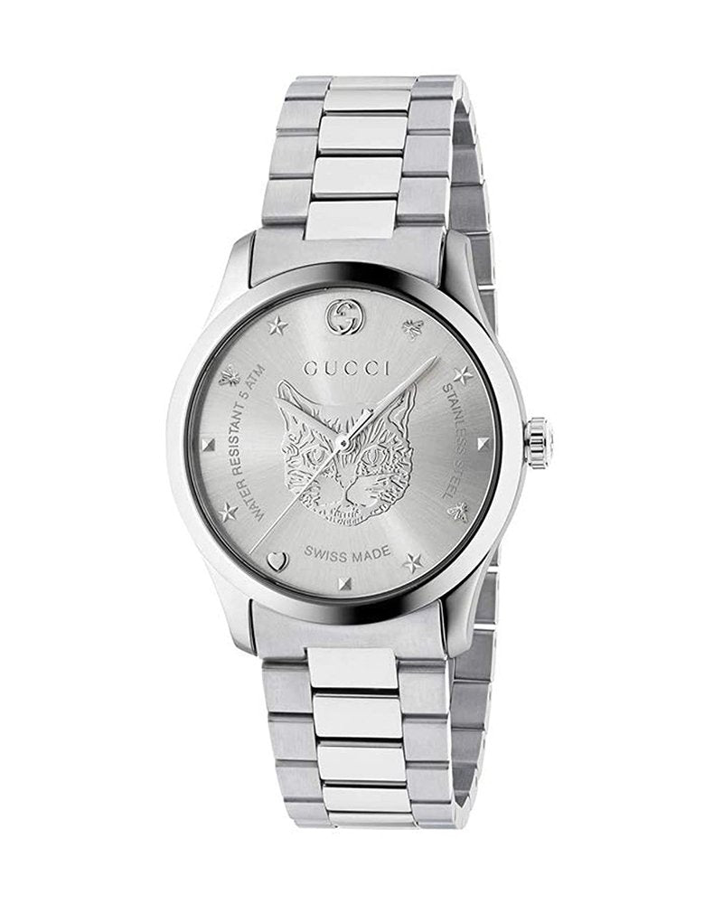 Gucci G-Timeless Silver Stainless Steel Quartz Silver (Tiger Head) Dial Silver Steel Bracelet Watch YA1264095